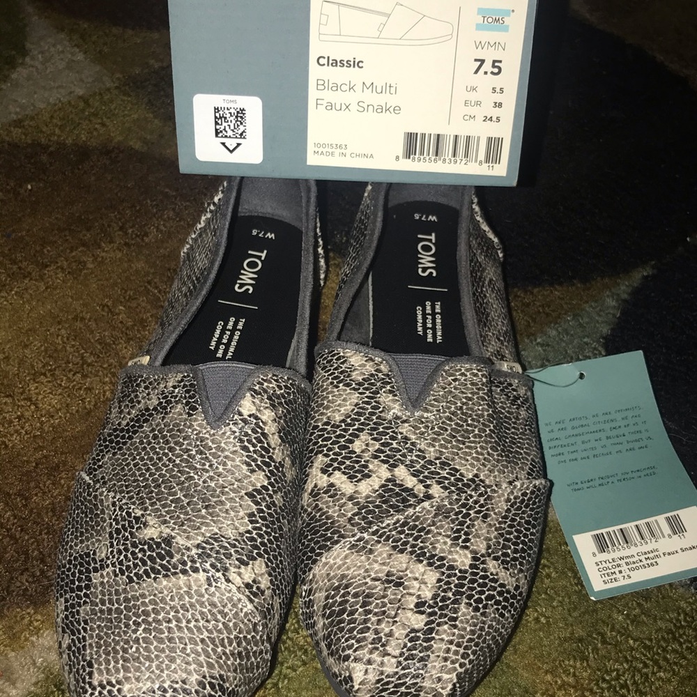 Black Faux Snake Skin TOMS Classics